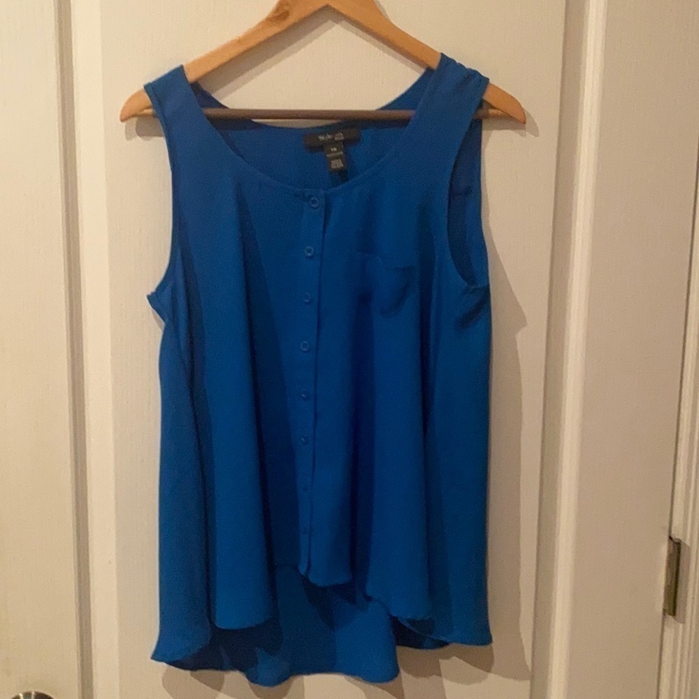 Women’s top Style and Co PM Blue so front Hi low flared hem